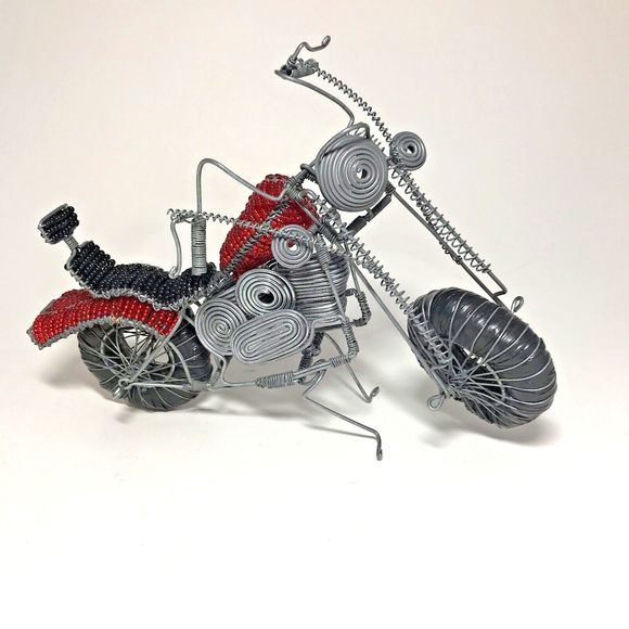 Handmade Seed Bead Beaded Wire Motorcycle Sculpture Folk Art Decor Gift - Picture 2 of 10